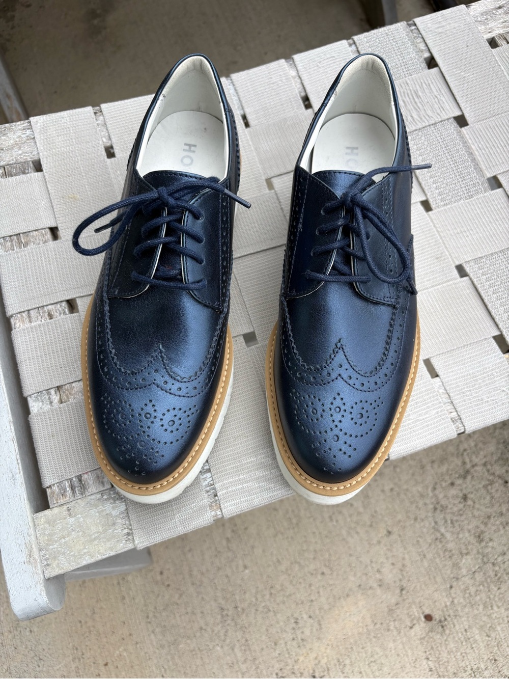 Hogan Blue Metallic Platform Oxfords